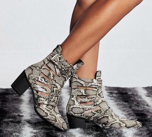 ne Pattern Women Cowboy Ankle Boots Spring Summer Pointed Leather Short Boot Female High Heel Shoes Sexy Snakeskin Z5qM#7081531