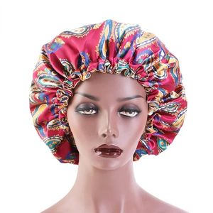 Extra Large African Muster Print Satin Bonnet Frauen Nacht Schlaf Cap verstellbares breites Band Elastic Head Wrap Haarthut Hut