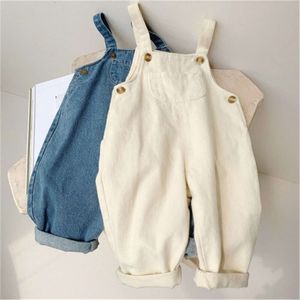 Baby Girl Solid Jeans Child Cotton Pockets Jumpsuit Spädbarn Söt enstycke Pants Spring Autumn New Kids Clothing 12m-8 år L2405