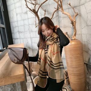 Berets Plaid Silk Scarf Women Autumn And Winter All-match Mulberry Shawl Wool Long Dual-use Gauze 244c