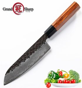 7 Inch Santoku Knife Handmade Kitchen Knives Japanese 3 Layers AUS10 High Carbon Steel Chef039s Cooking Tools Gift Box Grandsha2472740
