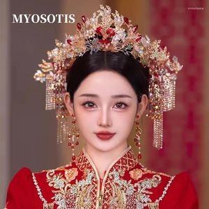 Hair Clips Style Chinese Vintage Bridal Headdress Crown Wedding Head Accessories Costume Xiuhe Dragon And Phoenix Jewelry