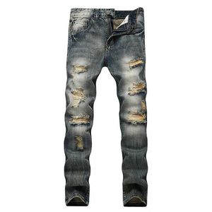 Men's Jeans Street clothing mens jeans torn denim pants holes damaged brand new bicycle high-quality straight patch Plus size 40 42 J240527