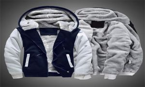 Män blixtlås hoodies jacka män vinter varm kappa päls fodrad fleece hoodies manliga huva tröja färgblock jackor för män 2011271869744