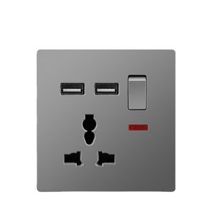 Danni UK Plug Wall Power Outlet, painel de parede cinza, soquete de parede USB universal AC110V-250V, saída de parede elétrica com carregador USB