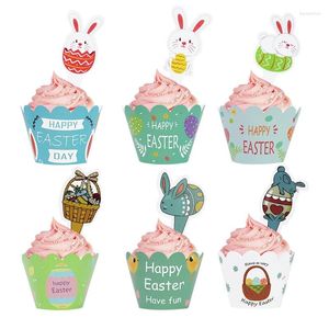 Party Supplies 12/24Pcs Easter Cute Cupcake Wrapper Paper Cake Topper Happy Baking Decoration Birthday