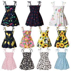 2023 Summer Baby Girls Strappy 2-7Years Kids Print Floral Fashion Slip Sweet Girl Beach Mini Princess Dress L2405