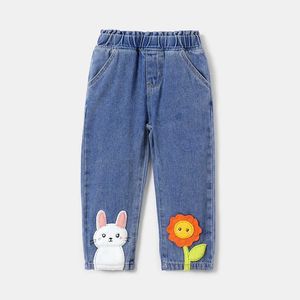 Jeans Jeans Vorschulmädchen Kaninchenblume gestickt Elastic Denim Jeans WX5.27