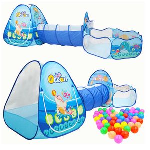 3 pcSset Childrens Tenti Ball Pool para crianças portátil Wam Playhouse com túnel de rastreamento Ocean Pit Teepee 240528