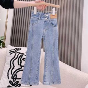 Джинсовые джинсы мода детские девочки Flare Jeans Elastic Taist
