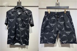 24SS Unisex Hawaiian Beach Tracksuit Set - Color Block Printed Shirt Shorts för män och kvinnor Asiatisk storlek M -3XL A4