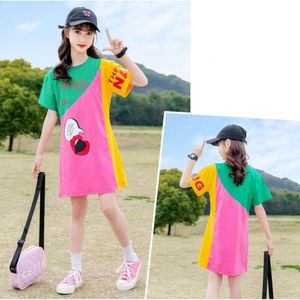 2024 Korean Summer School Dress Teenager Patchwork Alphabet Cotton Sportswear Children Girl Long Casual Loose Tees