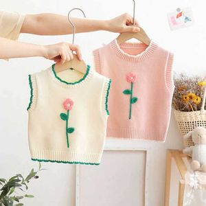 Майки для девочек -девчонки дети сгущают жилетки для малыша младенец теплый цветок верхняя одежда детская рукавочная одежда для одежды в корейском стиле Y240527