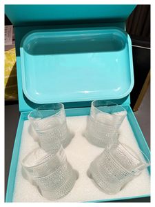 Canecas de cristal de vidro com xícara de vidro para 4Pieces/conjunto de xícaras com caixa de presente Caixa de danos leves e bandeja