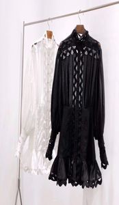 Milan klänning svart/vit o krage långa ärmar kvinnor klänning med spets high end designer vestidos de festa 6625037963