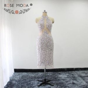 Party Dresses Rose Moda See Through Crystal Short Prom Dress Custom Make Real Pos