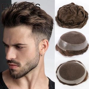 EVASFOS Male Human Wig Hairpiece Swiss Lace PU Around Prosthesis Male Wig Hair Replacement System Pure Handmade For Men Toupee 240520