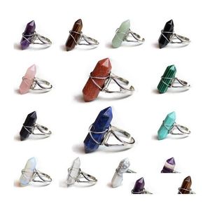 Solitaire Ring Hexagonal Prism ringer Gemstone Rock Natural Crystal Quartz Healing Point Chakra Stone Charms Öppning för kvinnor män par dhoxn