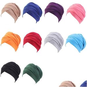 Beanie/Skull Caps Solid Color Cotton Women Lady Stretch Beanie Turban Girl Chemo Head Wrap Hat Hair Accessories Drop Delivery Fashion DHX5Z