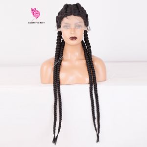Dutch Braids Lace Front Wigs Cornrows Braided Wigs For Black Women Synthetic African America Hair Natural Balck Box Braided