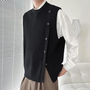 Men's Vests Men Vest Casual Fall Winter Sleeveless Sweater With Single-breasted Knitted Design Elastic Solid Color For A