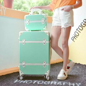 Walizki Klasyczny bagaż retro z torbą kosmetyczną dla kobiet Podróżuj wózek w walizce Spinner Wheel 20 „22” 24 ”