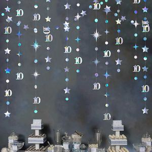 Banners streamers confetti 13ft irisescent 10th 13th Happy Birthday Decorations Number 10 Circle Dot Twinkle Star Garland hängande streamer årsdag D240528