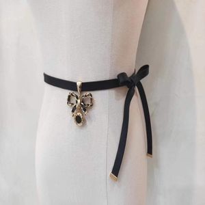 Märke långt tunt fårskinnbälte kvinnlig dubbel färg bowknot midje kedja svart äkta läder midjeband kvinnliga tillbehör bow halsband 220s