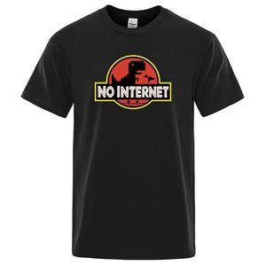 Men's T-Shirts Cartoon Dinosaur tee shirt Printed No internet T shirt men dino tshirt funny Harajuku Tops Jurassic offline park Mens t-shirt Y240522