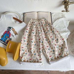 Kids Pants 2024 Summer Nowe kreskówkowe psy luźne spodnie chłopcy dziewczęta cienki styl Casual Pants 2-7y L2405