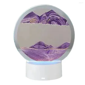 Lâmpadas de mesa 3D Pintura de areia fluida USB Lâmpada móvel Hourglass Deep Sea Sandscape Night Light Purple