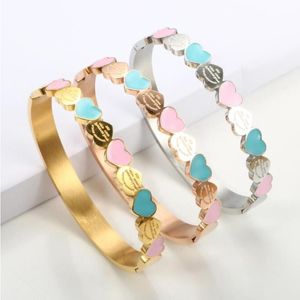 Luxury Designer Heart Bracelet Gold Color Blue And Pink Enamel Forever Love Heart Charm Bangle For Women's Bracelet Wedding Love G Wkmh