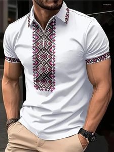 Polos męski luz, czysty biały nadruk 3D minimalistyczna koszula polo z krótkim rękawem