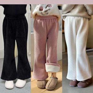 Girls' Veet Winter New Children's Fashionable Thickened Flare Pants Kids Solid Color Versatile Warm Outwear Trousers L2405