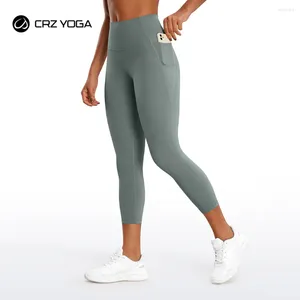 Active Pants CRZ YOGA Womens Butterluxe Workout Capri Leggings 23 Inches - High Waist Crop With Pockets Buttery Soft Gym