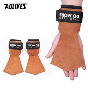 Aolikes 1Pair Cowhide Hand Gymnastics Glove Grips Anti-Scid Fiess Handskar Vikt Lyft Grip Gym CrossFit Training L2405