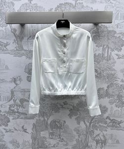 2024 Summer White Women's Short Tops Designer Long Sleeves Buttons Pockets Women's Coats 5283