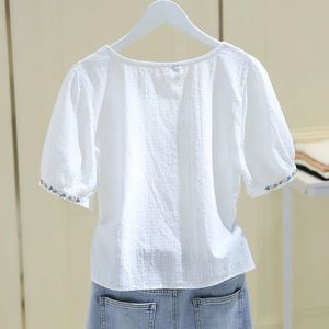 Blouse Women Shirt Square Collar Shirt Women's Short Sleeve 2024 Summer Loose Embroidered Top Blusas Mujer