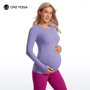 Active Shirts CRZ YOGA Womens Butterluxe Long Sleeve Maternity Tops Crewneck Pregnancy Basic Soft Athletic Casual Tee Shirt