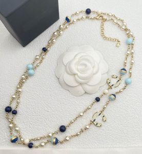 2024 Luxury quality charm long chain pendant necklace with blue color beads and enamel designer jewelry gift have stamp box choker PS3773B