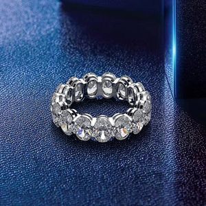 Eternity Oval Cut Moissanite Diamond Ring 100% Original 925 Sterling Silver Engagement Banding Banding Banding para mulheres Jóias Presente Y1124 276E