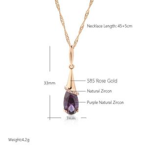 Pendant Necklaces Kinel Fashion 585 Rose Gold Long Pendant Necklace Suitable for Women Droplet Purple Natural Zircon Fine Daily Wear Jewelry Gifts S2452766C6