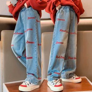 Hosenmädchen Kleidung Spring Fashion Streetwear Jeans Brief Druck Casual Hohoser Teen Outfit