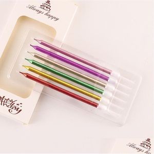 Mumlar Doğum Günü Parafin Mum Diy Yuvarlak Altın Kaplama Parti Kek Dekoru Metalik Renk Ev için 6 PCS/Set Damla Teslimat Bahçesi Dhho7