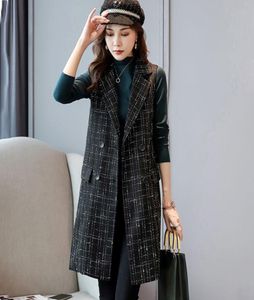 Women039s Vests 2022 Spring Women ärmlös Fashion Jacka Vest Female Plaid Double Breasted Cardigan Ladies Casual Tops Midje7087670