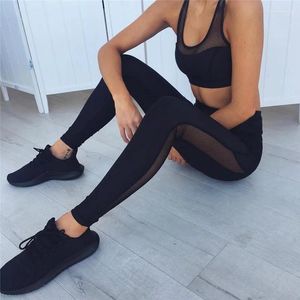 Yoga Outfits High Waist Lady Pants Black Sexy Mesh Patchwork Fitness Leggings Women Push Up Jogger Gym Running Workout Sport Bottoms