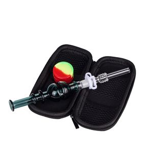 Headshop214 NC066 Colorful Dab Rig Smoking Pipes Bag Set 10mm Titanium Quartz Ceramic Nail Clip Dabber Tool Portable Bag Big Chamber Huge Airflow Glass Pipe