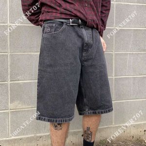 Shorts maschile denim da uomo corto denim corto polare grande ragazzo abbigliamento skateboard shorts harajuku hip hop cartone animato grafico blu grigio nero in denim pantaloncini