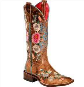 Mulheres botas de inverno outono deslizam em flor cowboy personalizado botas feminina moda bordeiro sapatos tamanho 45 2208155220806