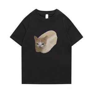 Sports and fun cotton T-shirt summer mens niche cat bread printed T-shirt casual hip-hop short sleeved top S-4XL 240521